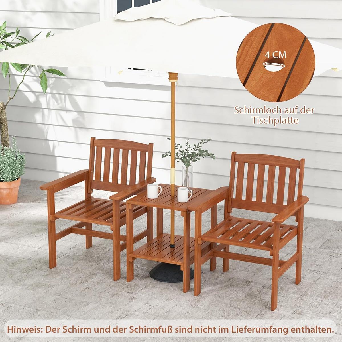 GARTENBANK Natur(3-teilig) - Naturfarben, Holz - COSTWAY