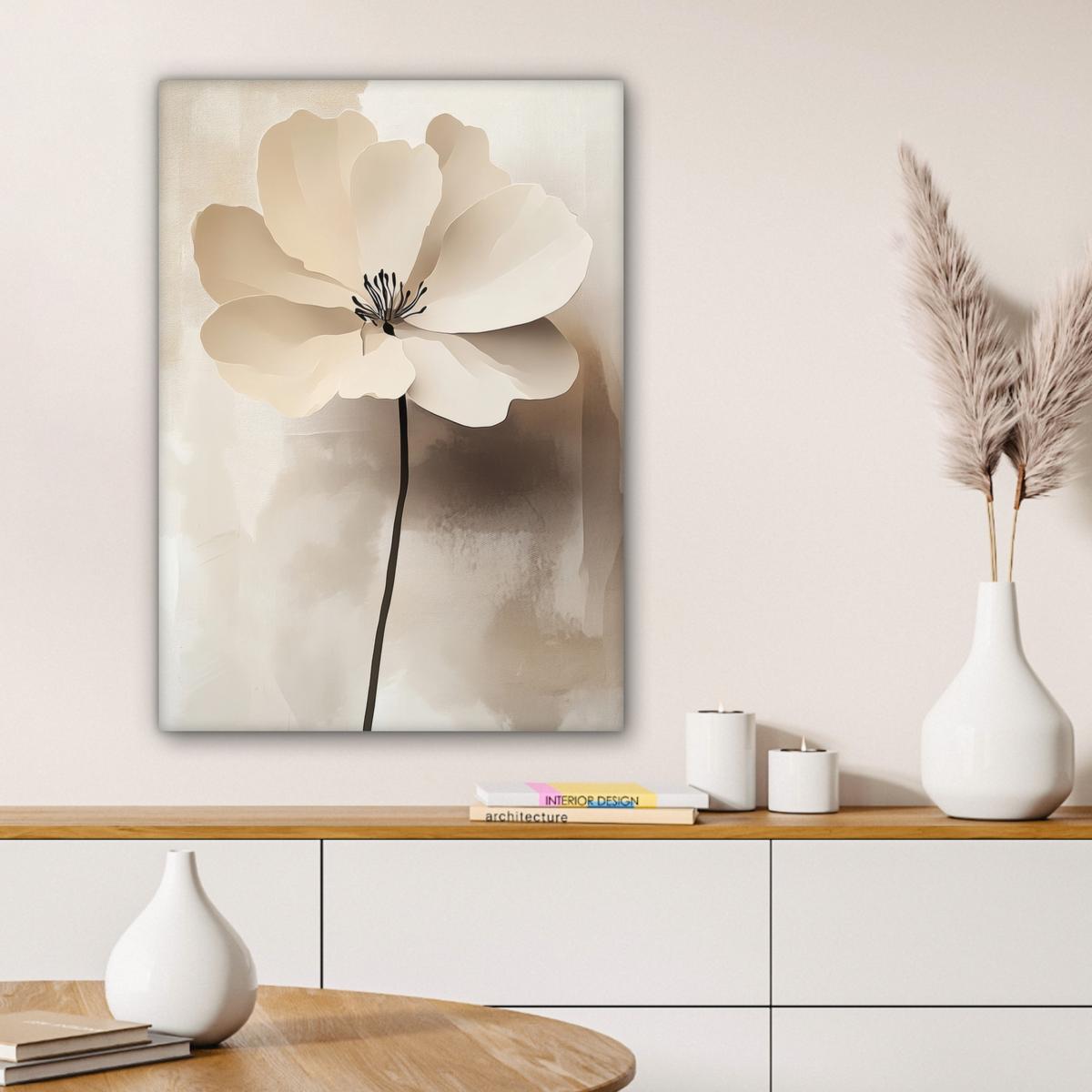LEINWANDBILD Blume - Beige - Farbe - Schatten Wandbild Wohnzimmer 60x80 cm - Creme, Textil (60/80cm) - MuchoWow