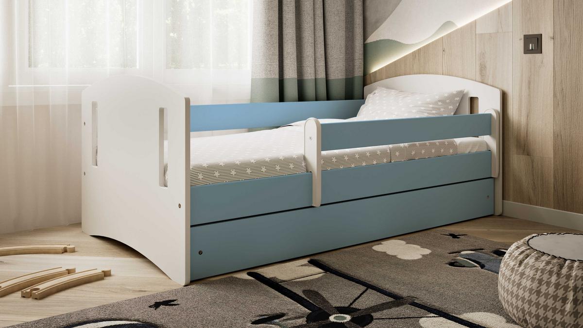 KINDERBETT CLASSIC II mit Schublade ohne Matratze Blau 90/65/144 - Blau, Holzwerkstoff (80/140cm) - RAUMHIRSCH FURNITURE