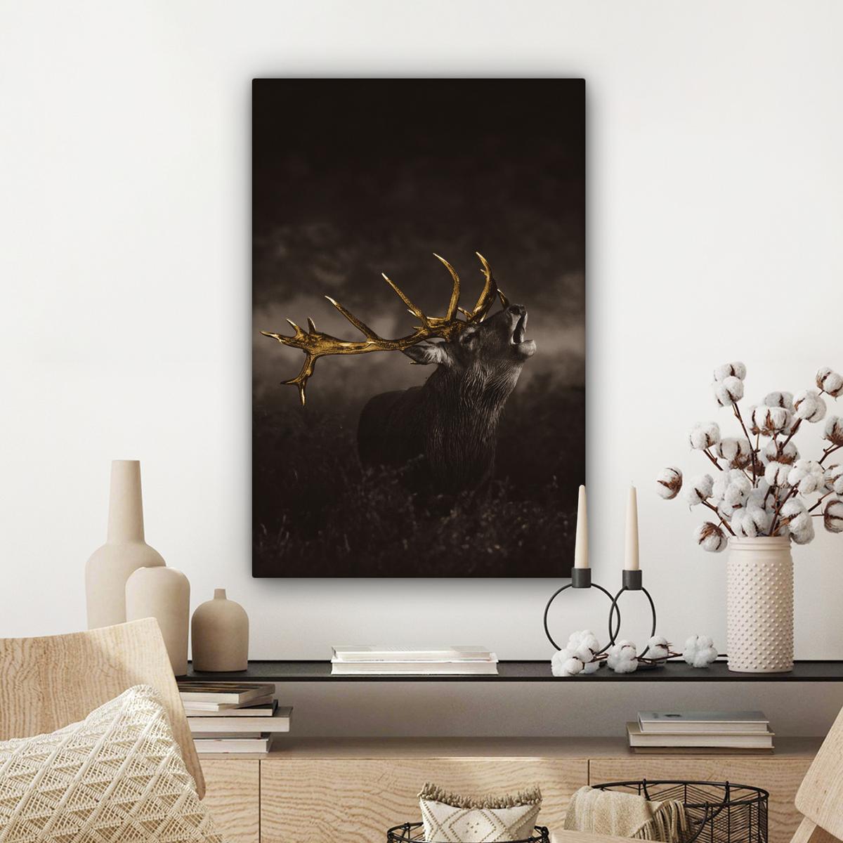LEINWANDBILD Rotwild - Schwarz - Gold Wanddeko 40x60 cm - Braun, Textil (40/60cm) - MuchoWow