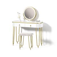SCHMINKTISCH Isonca Weiß Hochglanz mit LED Beleuchtung und Hocker - Weiß Hochglanz, Holzwerkstoff (100/126/40cm) - Livinity®