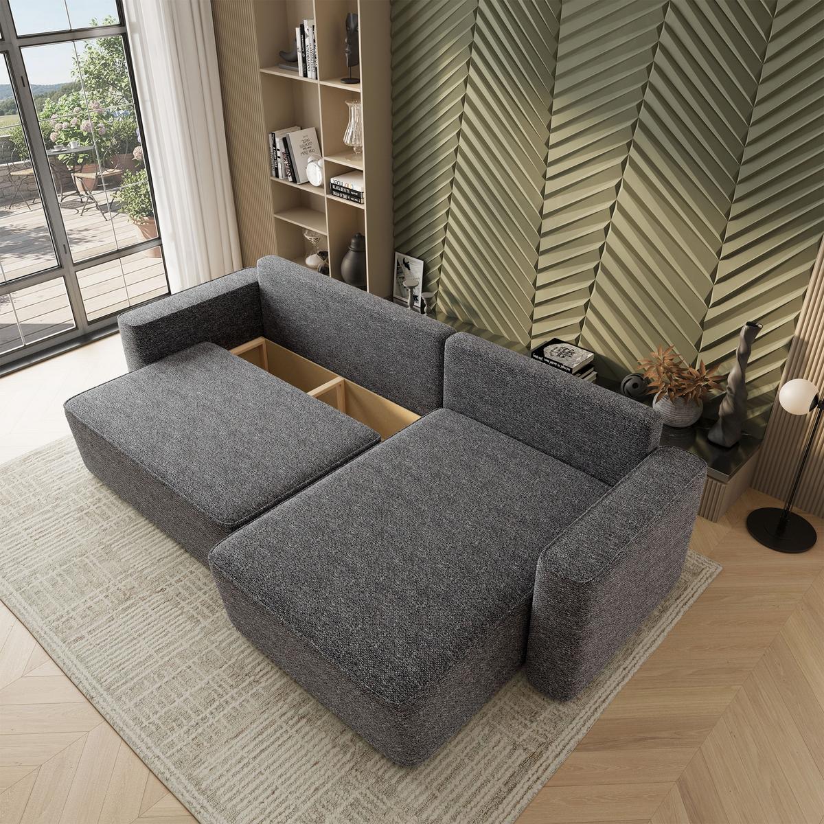 ECKSOFA BELARO BL Grau Chenille mit Schlaffunktion - Grau, Holz/Textil (280/162cm) - MASSENO