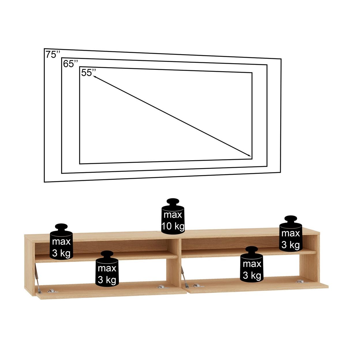 TV-HÄNGEBOARD Heggers mit Fächern DUNIN 180 CM - Dunkelbraun, Holzwerkstoff (180/33/33cm) - Selsey