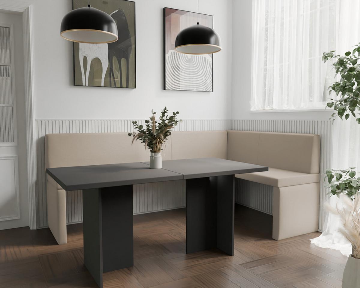 ECKBANK rechts OWEN Kunstleder, 142/196 cm Beige - Beige, Holz/Kunststoff (142/196cm) - Idohome