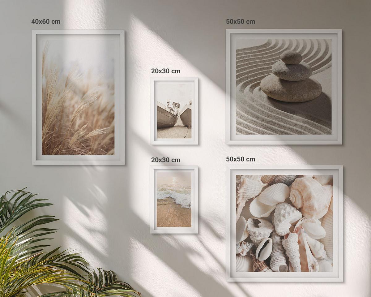 BILDER SET 5er Set - 50x50 cm & 20x30 cm & 40x60 cm Weißer Rahmen - Wolkenmeer, Traumfänger, Gras - Weiß, Kunststoff (40/60cm) - TULUP