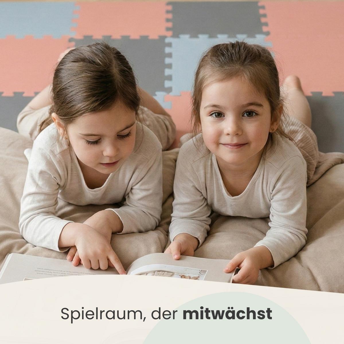 SPIELMATTE mit Rand - 270/90/1 cm Puzzlematte Rosa Blau Grau - Rosa, Kunststoff (30/30cm) - Littletom