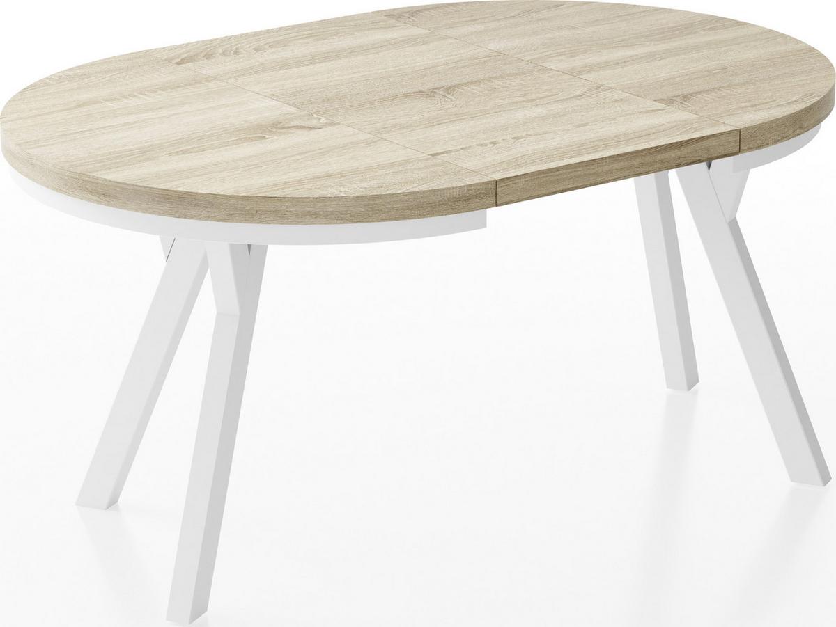 ESSTISCH Lume Weiß runder ausziehbarer, Sonoma Eiche 100-150/100/76 cm - Weiß/Sonoma Eiche, Holz/Holzwerkstoff (100/150/76cm) - WFL GROUP