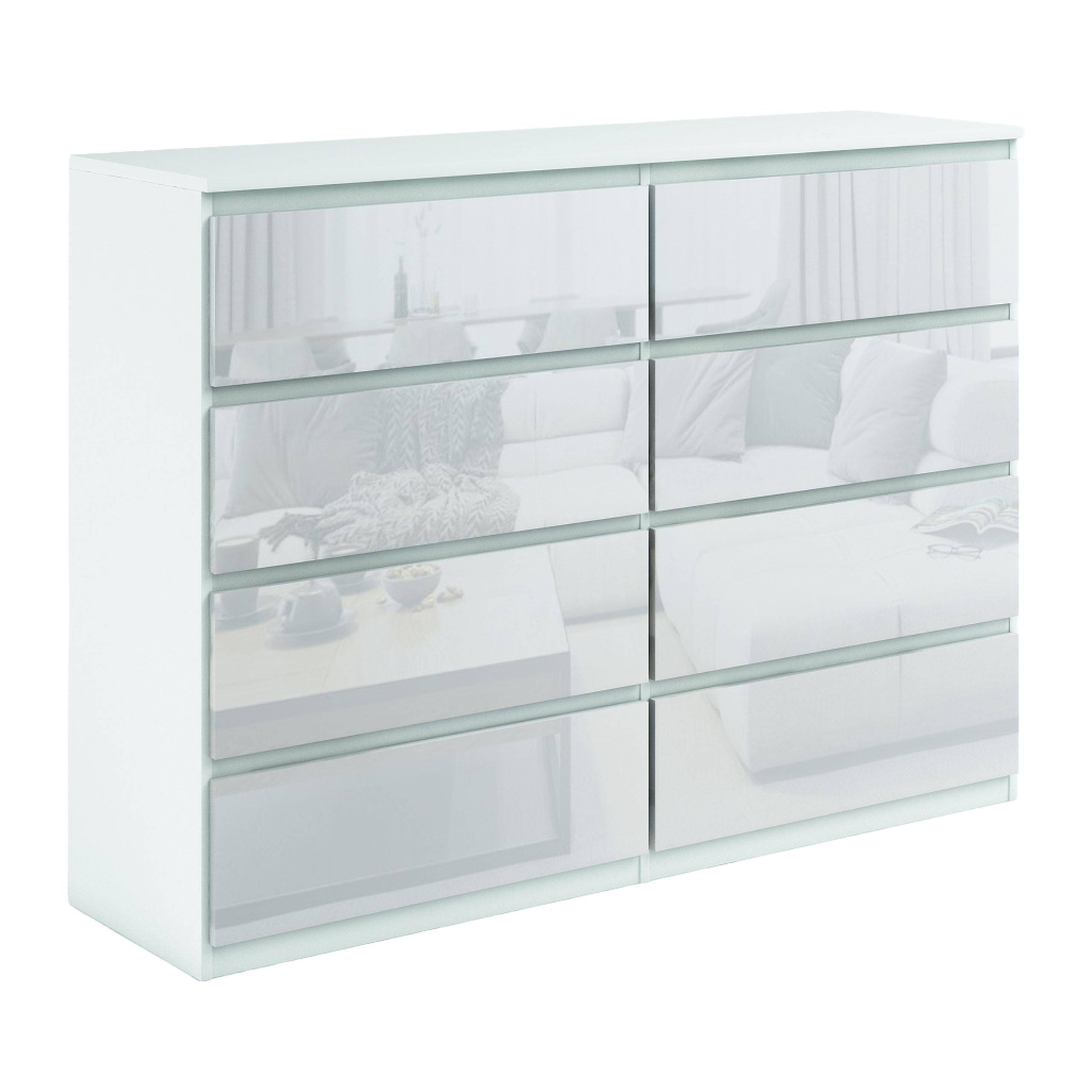 KOMMODE NUDO 120/101,5/39cm mit 8 Schubladen Türen Weiß - Weiß Hochglanz/Weiß, Holzwerkstoff (120/101.5/39cm) - MASSENO