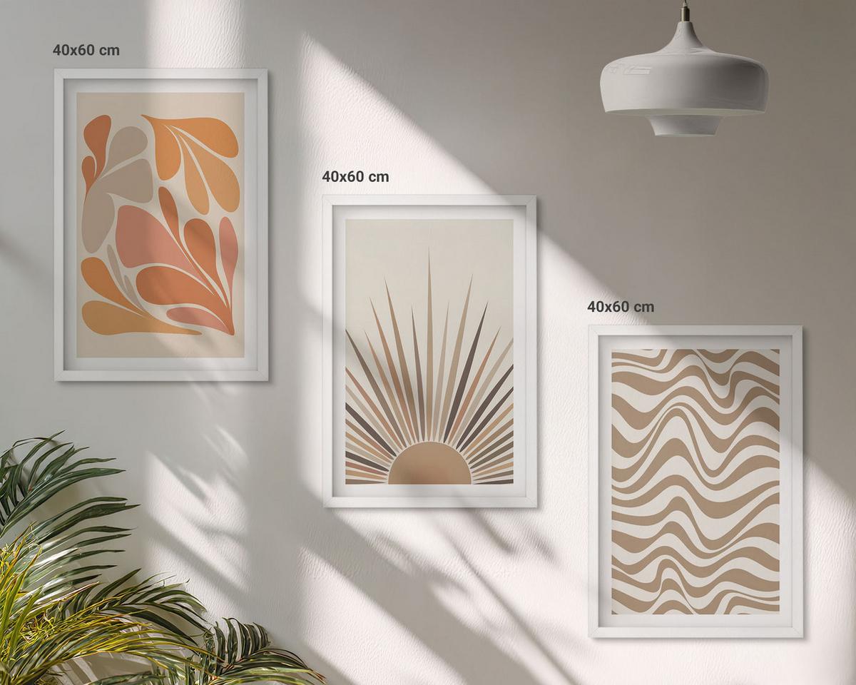 BILDER SET 3er Set - 40x60 cm Weißer Rahmen - Sonnen-Boho-Pastelltönen - Weiß, Kunststoff (40/60cm) - TULUP