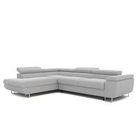 ECKSOFA ANTON links, mit Schlaffunktion und Bettkasten Hellgrau - Chromfarben/Hellgrau, Textil/Metall (274/203cm) - Idohome