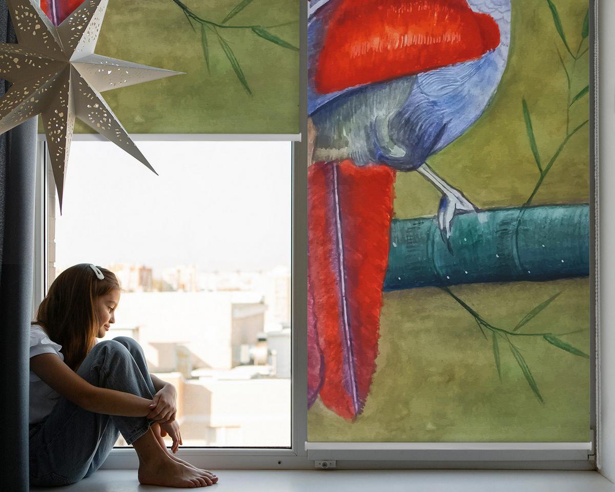 INNENROLLO - Fensterrollo - Rollo - 130x140 cm - Vogel auf einem Ast - Grün, Kunststoff (130/140/0.5cm) - TULUP