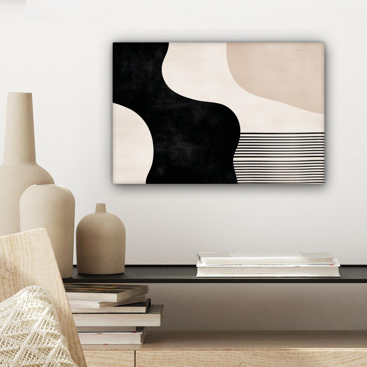 LEINWANDBILD Abstrakt - Japandi - Beige - Modern Deko Schlafzimmer 30x20 cm - Schwarz, Textil (30/20cm) - MuchoWow