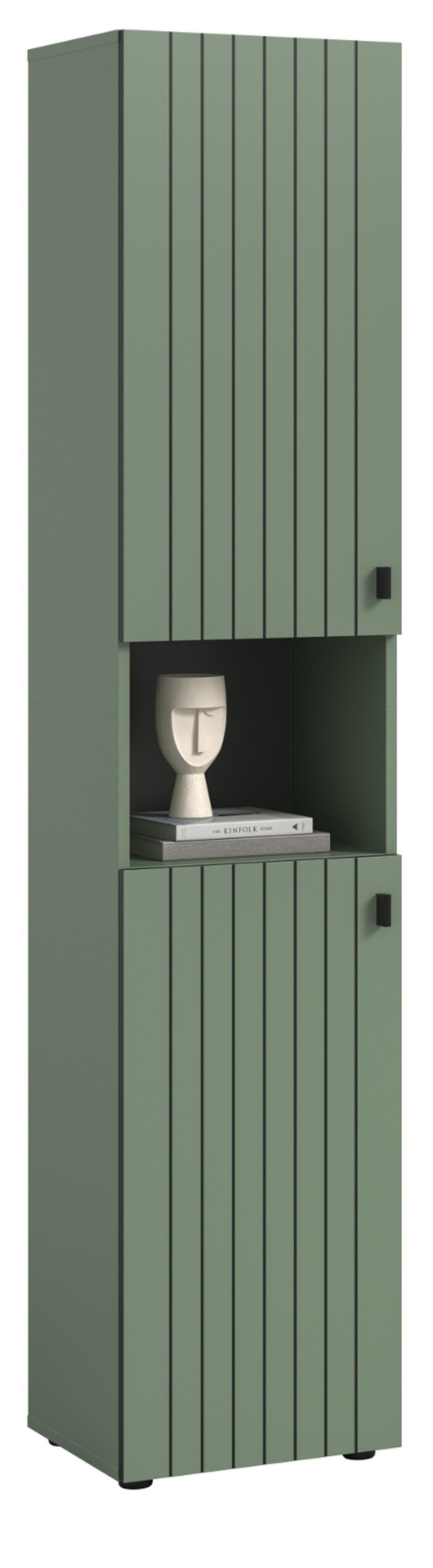 SCHUHSCHRANK grün, Flurschrank 40 x 192 cm, Türanschlag wechselbar - Schwarz/Grün, Holzwerkstoff/Kunststoff (40/192/37cm) - Inn.Furn