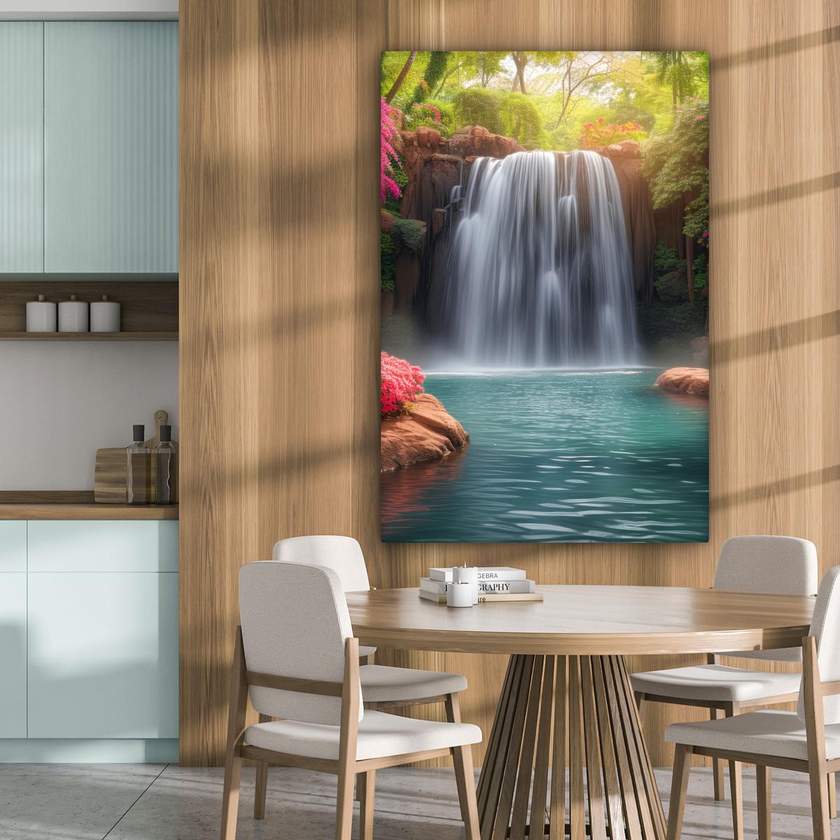 LEINWANDBILD Wasserfall - Natur - Pflanzen - Dschungel - Wasser Deko Groß 90x140 cm - Grün, Textil (90/140cm) - MuchoWow