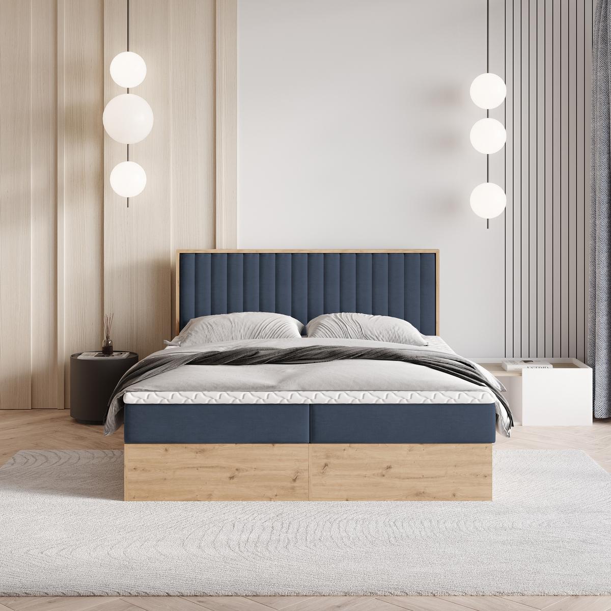 BOXBETT VARELI 160x200 cm mit Matratze und Topper - Blau - Blau, Holz (160/200cm) - MASSENO