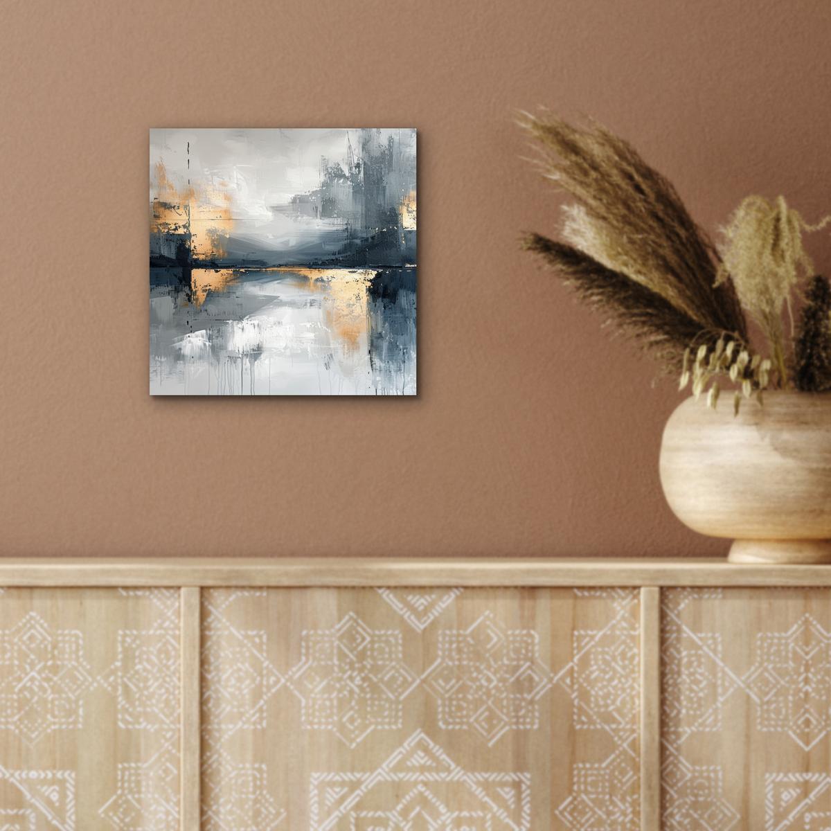 METALLBILD Kunst - Grau - Gold - Abstrakt 20x20 cm - Dunkelgrau, Metall (20/20cm) - MuchoWow