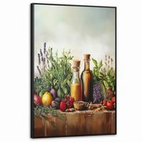LEINWAND Bilder mit Rahmen - Stilleben - Kräuter - Gewürze - Früchte - Farbenfroh - 80x120 - Grün, Textil (80/120cm) - MuchoWow