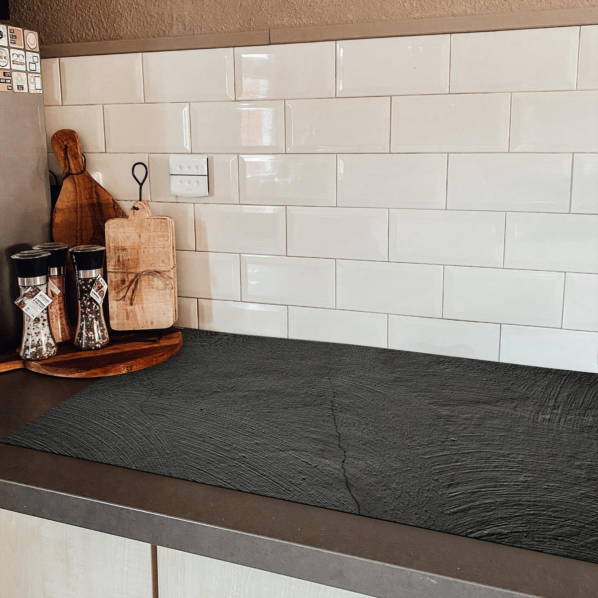 HERDABDECKPLATTE Beton - Schwarz - Industriell Ceranfeldabdeckung 90x52 cm - Anthrazit, Kunststoff (90/52/0.2cm) - MuchoWow