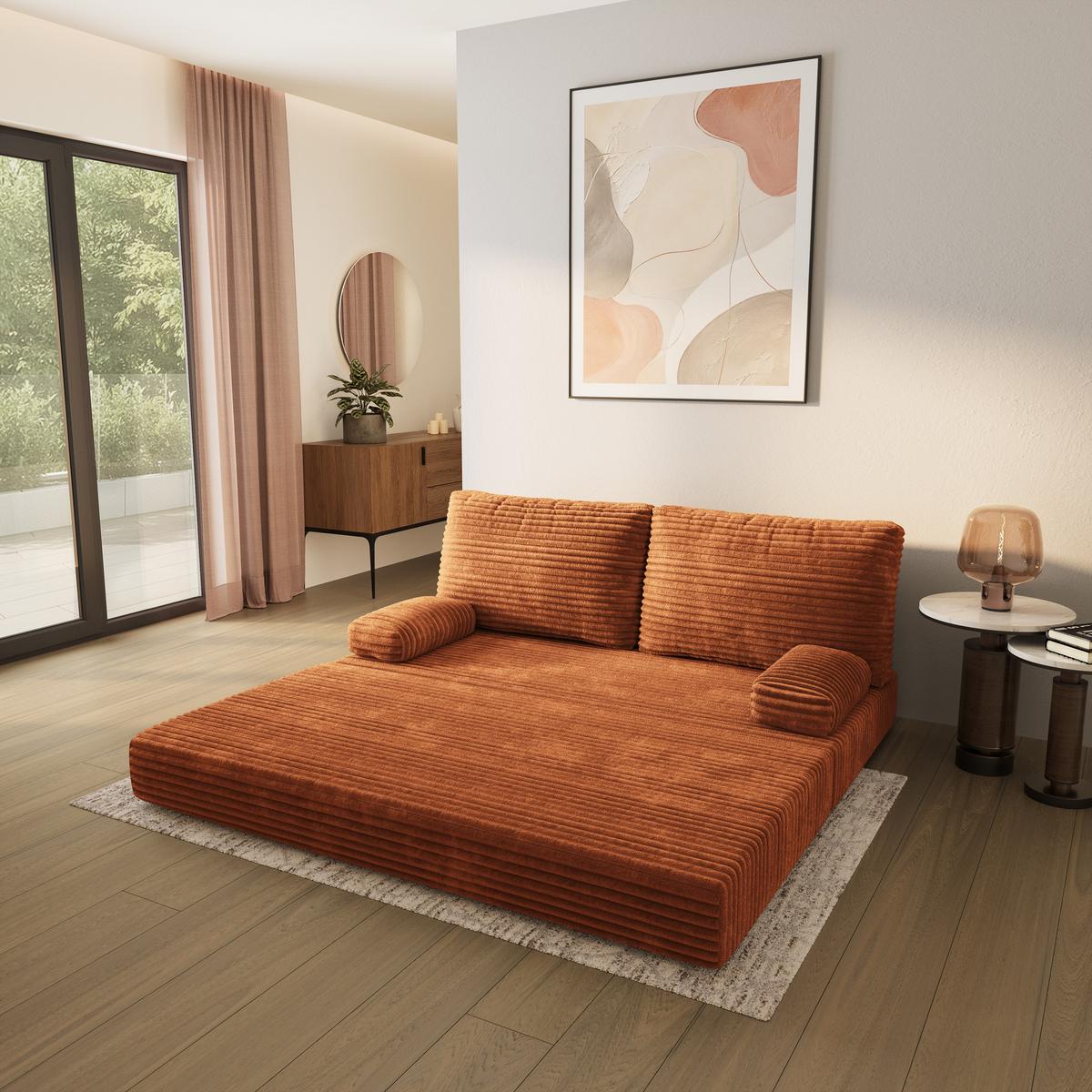 BETTSOFA SILAR aus Schaumstoff Kordstoff Braun Schlaffunktion - Braun, Textil (170/86/80cm) - MASSENO