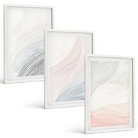 BILDER SET 3er Set - 40x60 cm Weißer Rahmen - Abstrakte Wellen, Karton, Pastell - Weiß, Kunststoff (40/60cm) - TULUP