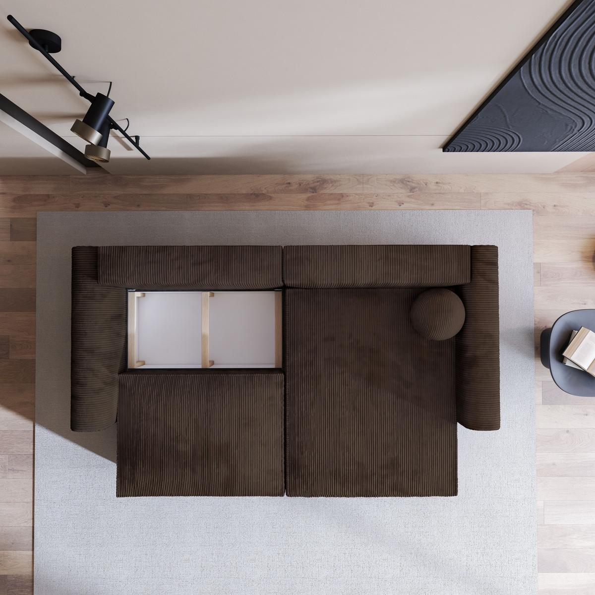ECKSOFA FIANO P Braun Kordstoff mit Schlaffunktion - Braun/Grau, Holz/Kunststoff (245/148cm) - MASSENO