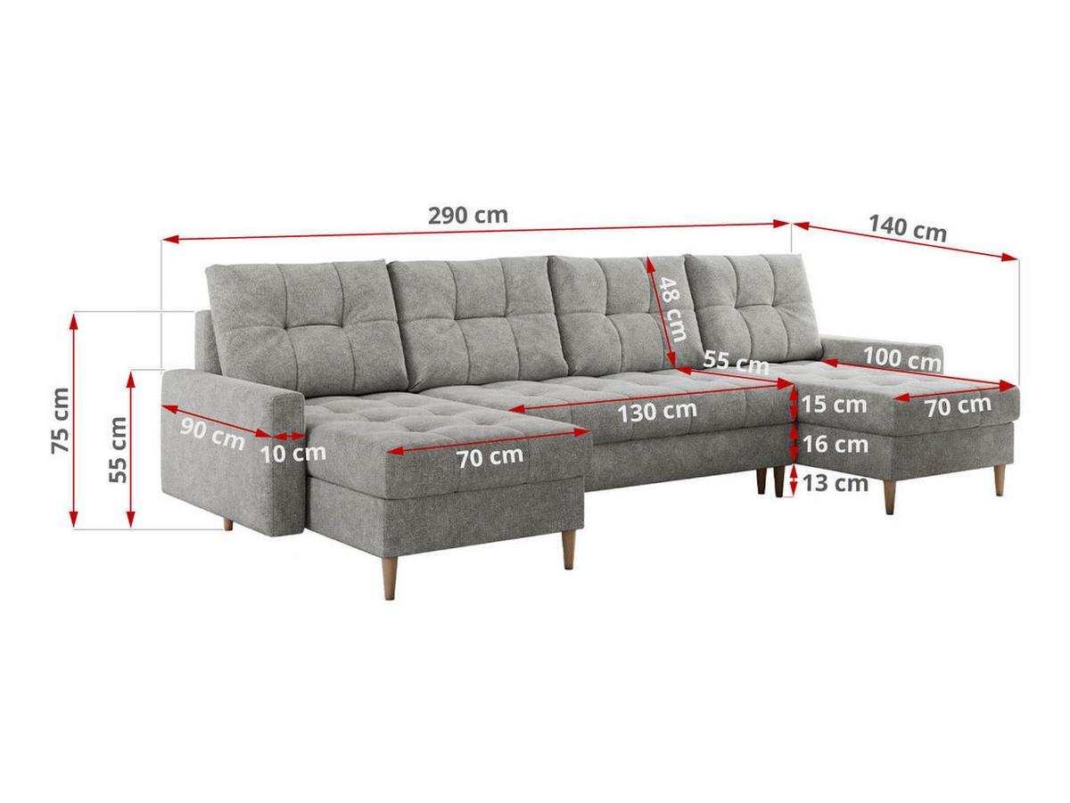 WOHNLANDSCHAFT Colin U Struktur Hellgrau - Hellgrau/Braun, Holz/Textil (290/75/140cm) - MKS