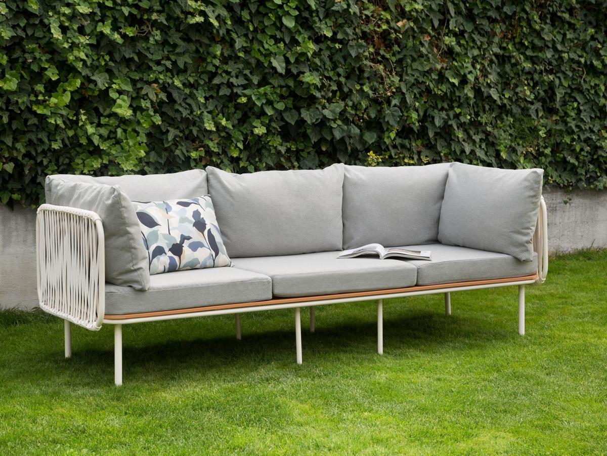 GARTENSOFA 3-Sitzer Grau Senise - Hellbraun/Weiß, Metall (225/85/60cm) - Beliani