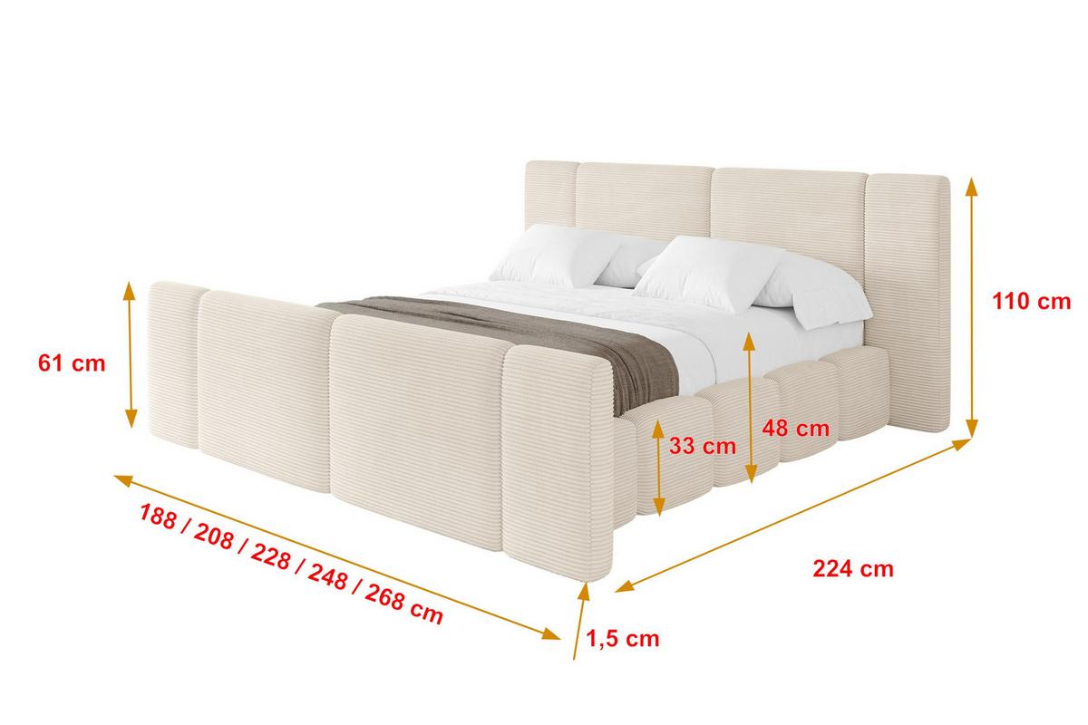 POLSTERBETT mit Bettkasten, Fußteil und Lattenrost, Bett mit Matratze H3/H4 - NILO-Z 140x200 Beige - Creme, Holzwerkstoff/Textil (140/200cm) - ALTDECOR