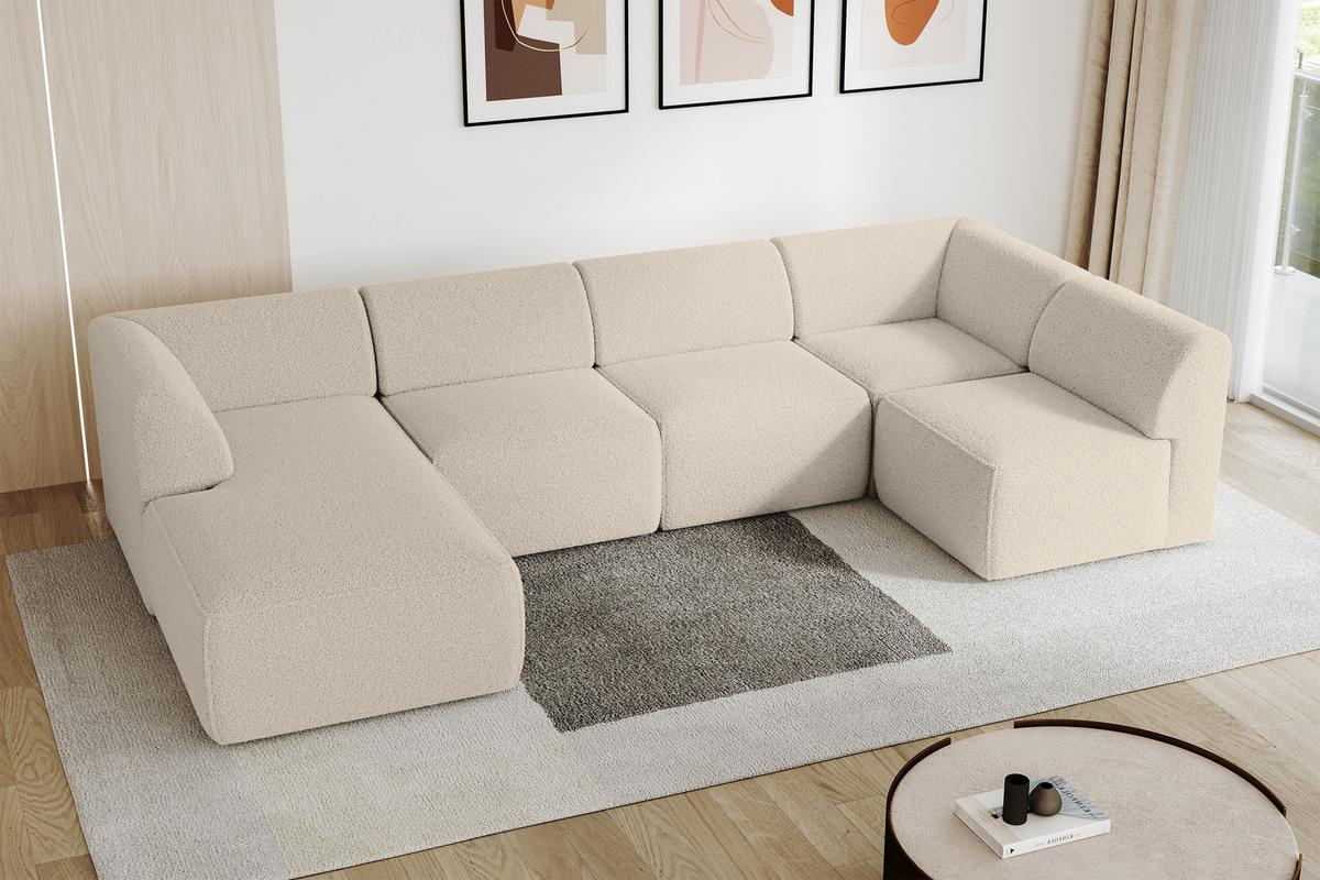 WOHNLANDSCHAFT Ottomane Links MOVO-L 345x180x78 cm Dunkelbegie Bouclé - Cappuccino, Holzwerkstoff/Kunststoff (345/78/180cm) - ALTDECOR