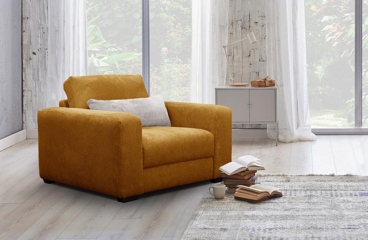 SESSEL OLI in Cordstoff safran - Gelb, Holz/Textil (130/91/108cm) - Wozimo
