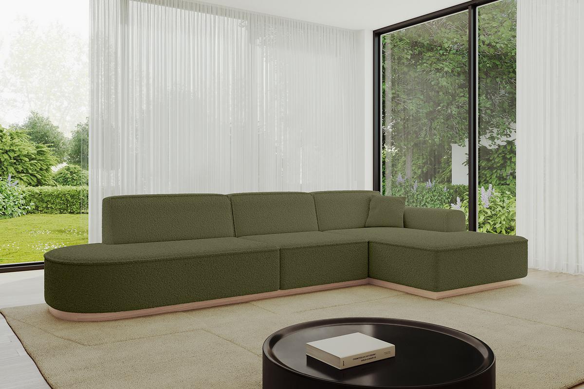 ECKSOFA Ottomane Rechts IREA-L2 - 327x165x80 cm Grün - Platinfarben, Holzwerkstoff/Textil (327/165cm) - ALTDECOR