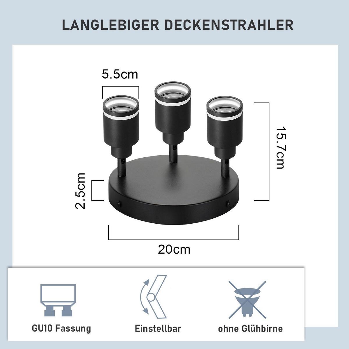 DECKENSTRAHLER Oldesloe 3-flammig 20/20/15.7 cm - Schwarz, Metall (20/20/15.7cm) - Nettlife