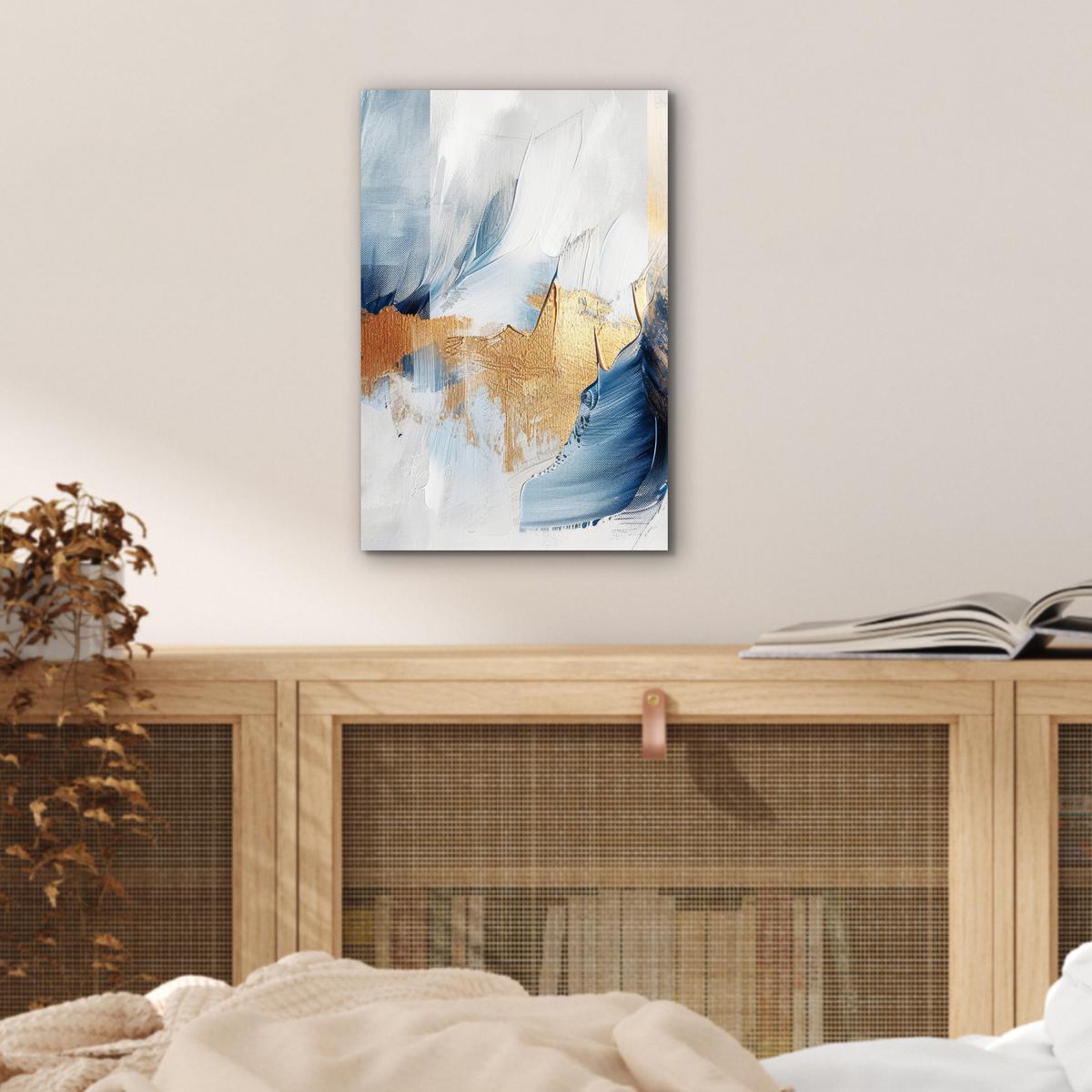 METALLBILD Gold - Blau - Aquarell - Kunst - Modern 20x30 cm - Hellblau, Metall (20/30cm) - MuchoWow
