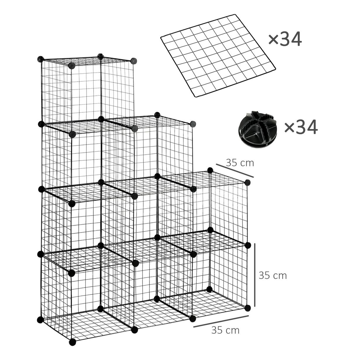REGALSYSTEM, Steckregal aus Stahldraht, DIY Würfelregal, 9 Fächer, Stufenregal - Schwarz, Metall (35/105/105cm) - HOMCOM