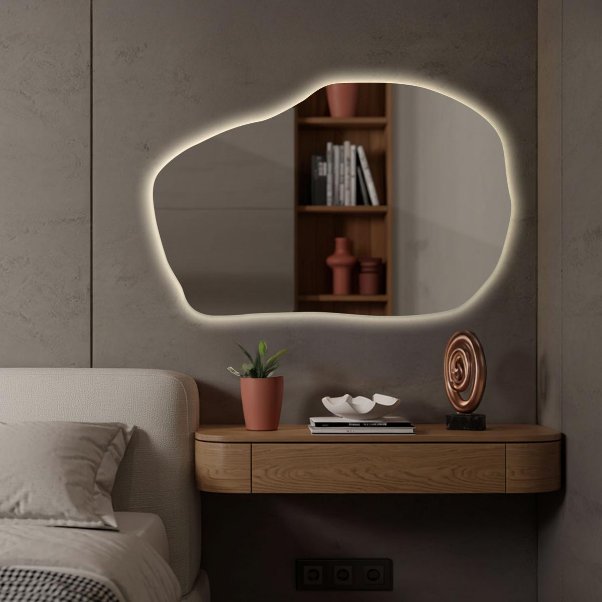 LED SPIEGEL 100 x 65 cm Unregelmäßige Form Warmweiß 3000K - Transparent, Glas (100/65/0.4cm) - TULUP
