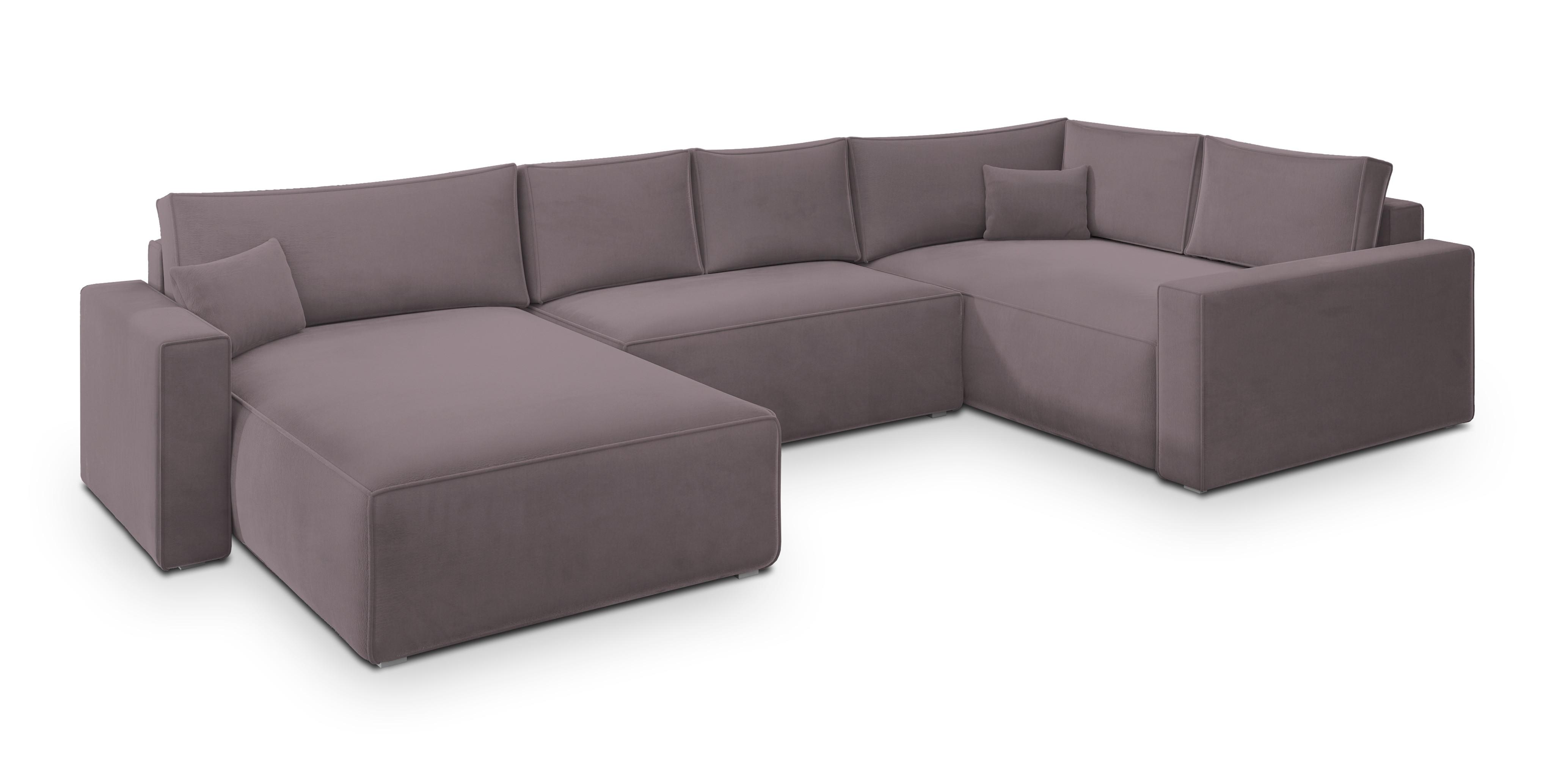 WOHNLANDSCHAFT VELAMI R-S Lila Velours-Stoff mit Schlaffunktion - Lila, Holz (365/83/194cm) - MASSENO
