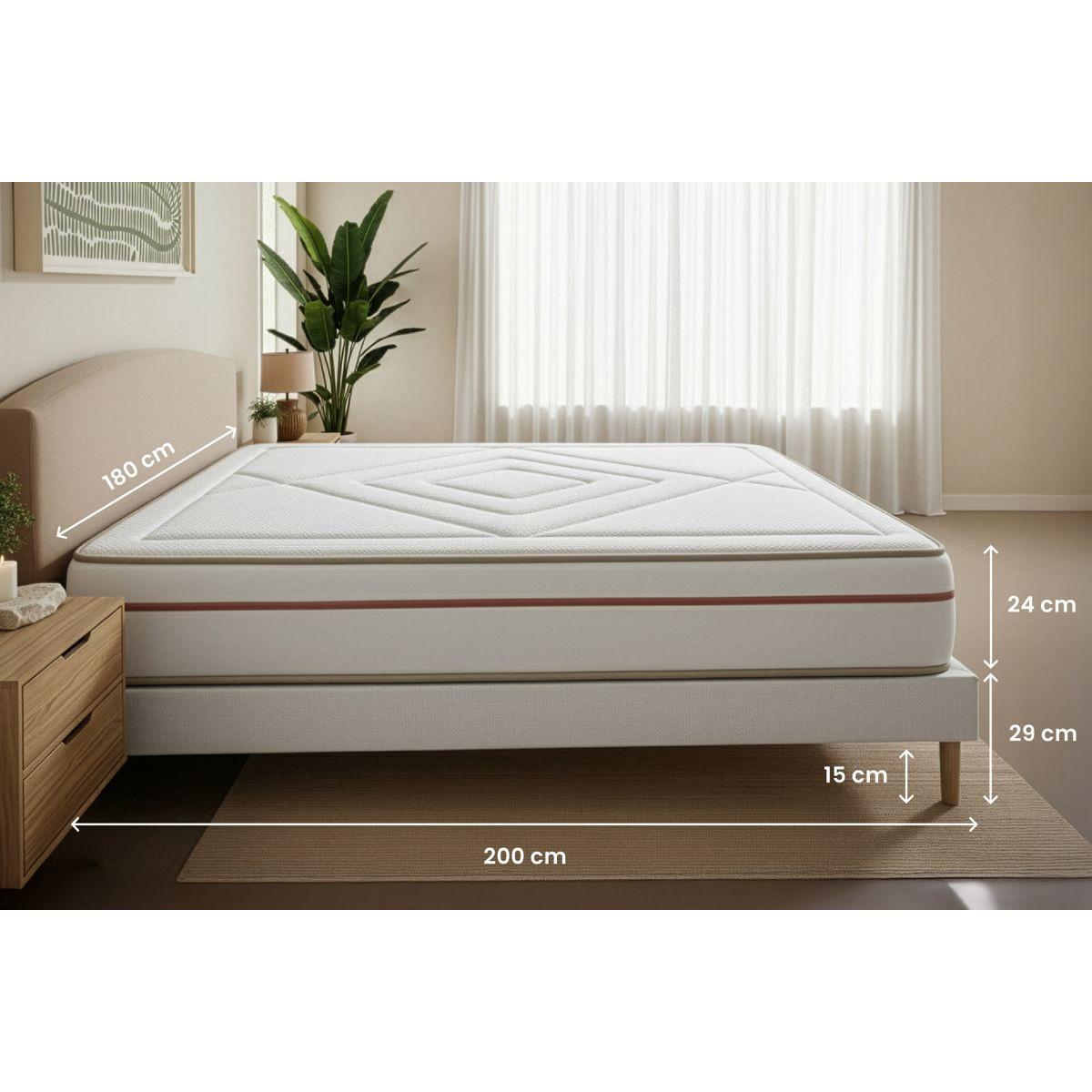 BETT Le Paisible Memory-Schaum 180 x 200 cm h1 - Kit Bettgestell Beige - Mit Kissen und Bettdecke - Beige, Karton/Holz (180/200cm) - Marmottes & Co