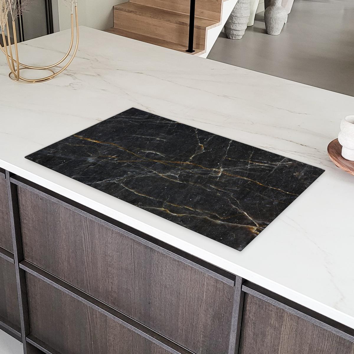 HERDABDECKPLATTE Marmor - Schwarz - Gold - Grau - Marmorstruktur Induktionsschutz 91.6x52.7 cm - Goldfarben, Kunststoff (91.6/52.7/0.2cm) - MuchoWow