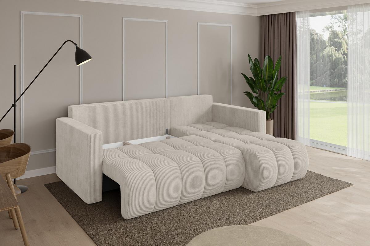 ECKSOFA mit Schlaffunktion Ottomane Rechts GARD-L 226x146x85 Creme Cord - Ecru/Creme, Holzwerkstoff/Kunststoff (226/146cm) - ALTDECOR