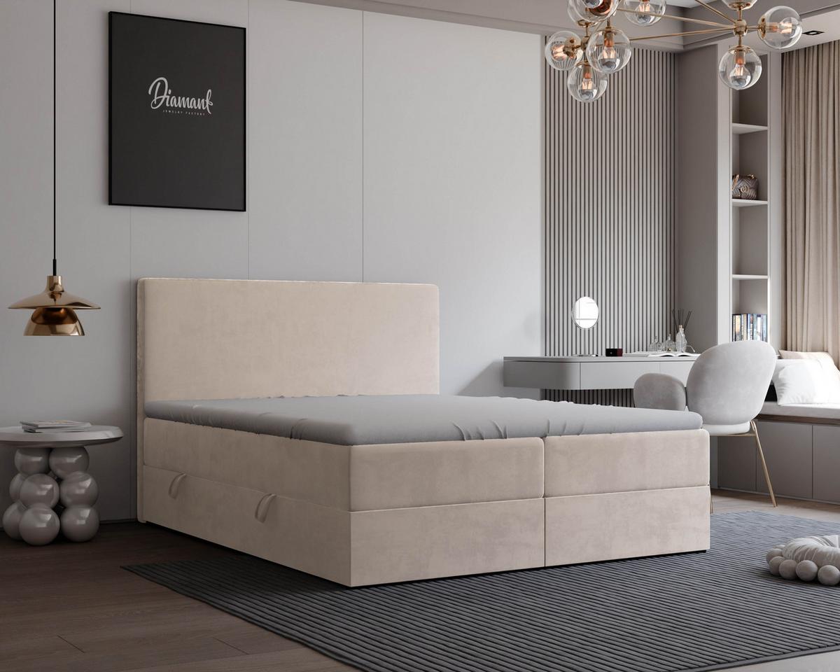 BOXBETT 180x200 cm mit Topper - Creme, Holzwerkstoff/Textil (180/200cm) - Idohome