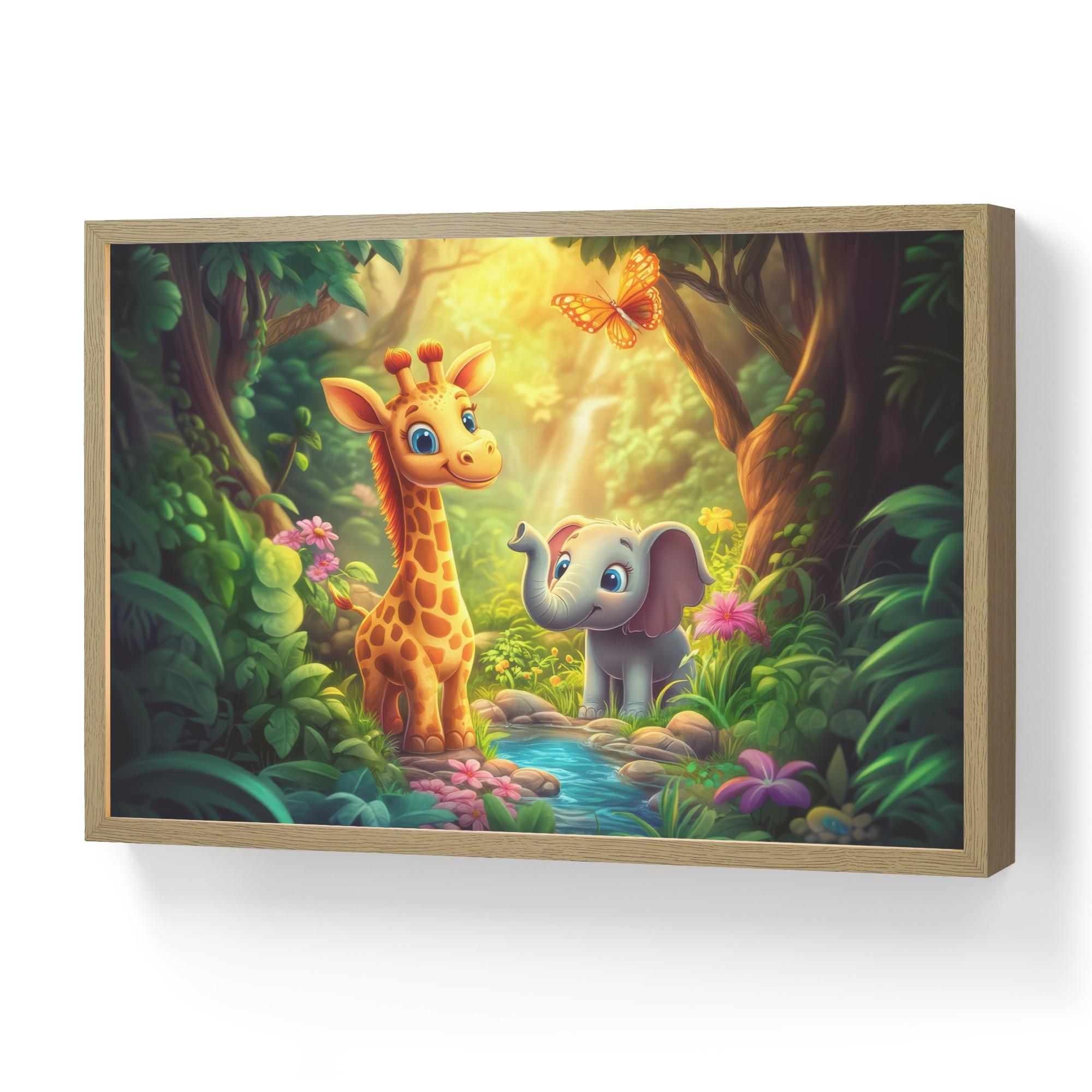 WANDLEUCHTE MIT AKKU Giraffe - Elefant - Blumen - Dschungel 60x40 cm - Grün, Holzwerkstoff (60/40/8cm) - OnlyWow