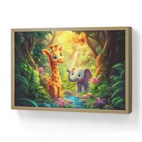 WANDLEUCHTE MIT AKKU Giraffe - Elefant - Blumen - Dschungel 60x40 cm - Grün, Holzwerkstoff (60/40/8cm) - OnlyWow