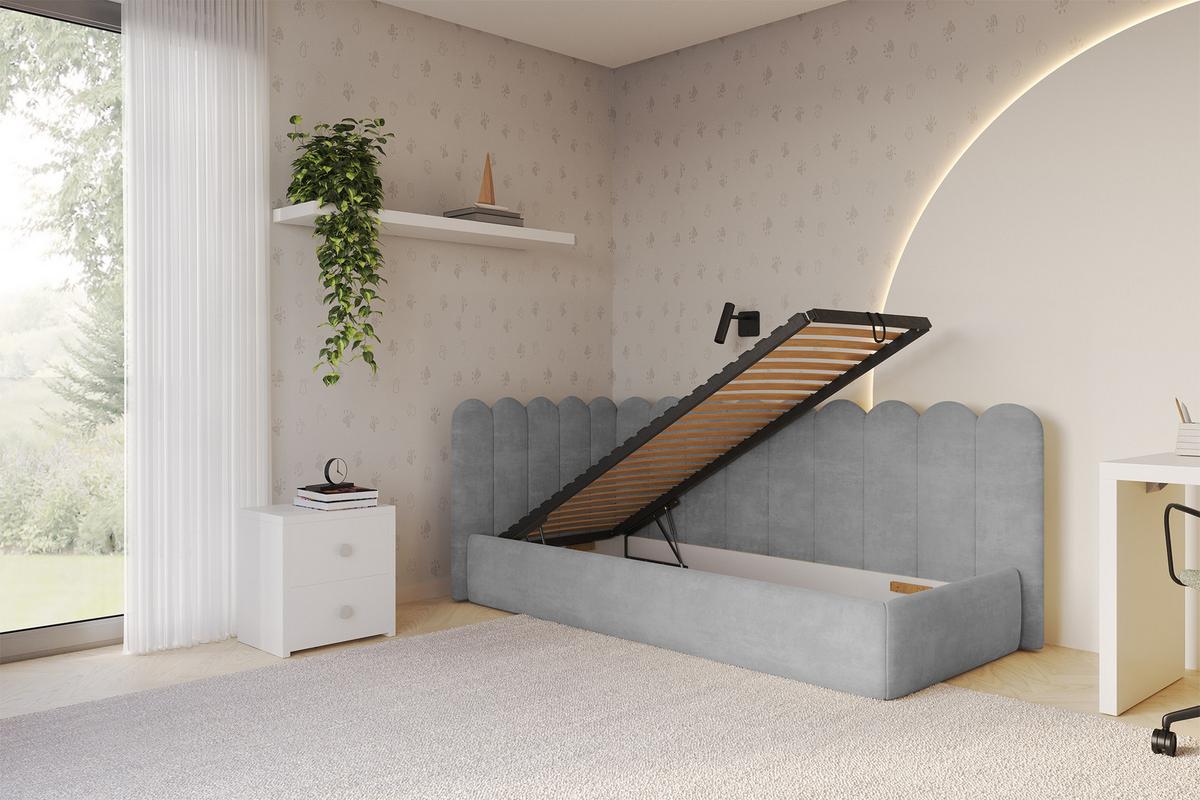 EINZELLBETT Jugendbett mit Bettkasten, Rechts - ARTY 80x200 Grau - Silberfarben, Holzwerkstoff/Textil (80/200cm) - ALTDECOR