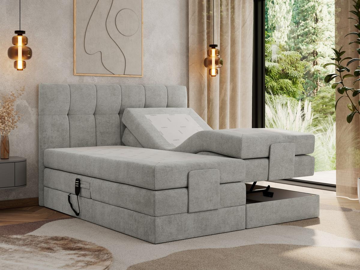 BOXBETT VITTORIA 200/200 - Hellgrau Struktur - H3 - Hellgrau, Holz/Textil (200/200cm) - MKS