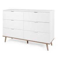 SCHUBLADENKOMMODE weiß matt, Eiche Sonoma massiv 120 cm, Kommode mit 6 Schubkästen - Chromfarben/Eichefarben, Holz/Holzwerkstoff (120/87/40cm) - Furn.Design