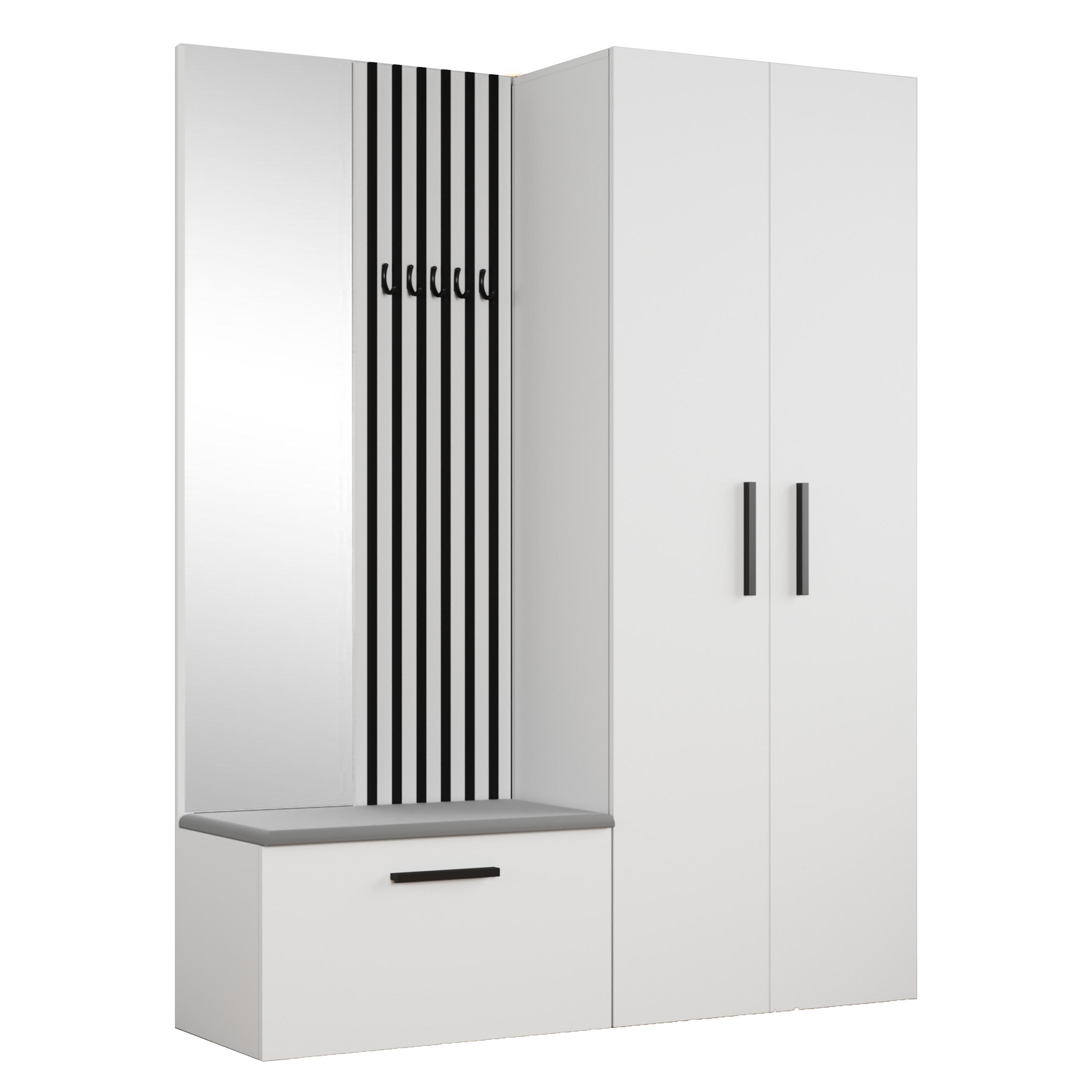 GARDEROBENSCHRANK MODULO 160,6/204/40 cm Modern Garderobe-Set Weiß - Weiß/Grau, Holzwerkstoff (160.6/204/40cm) - MASSENO