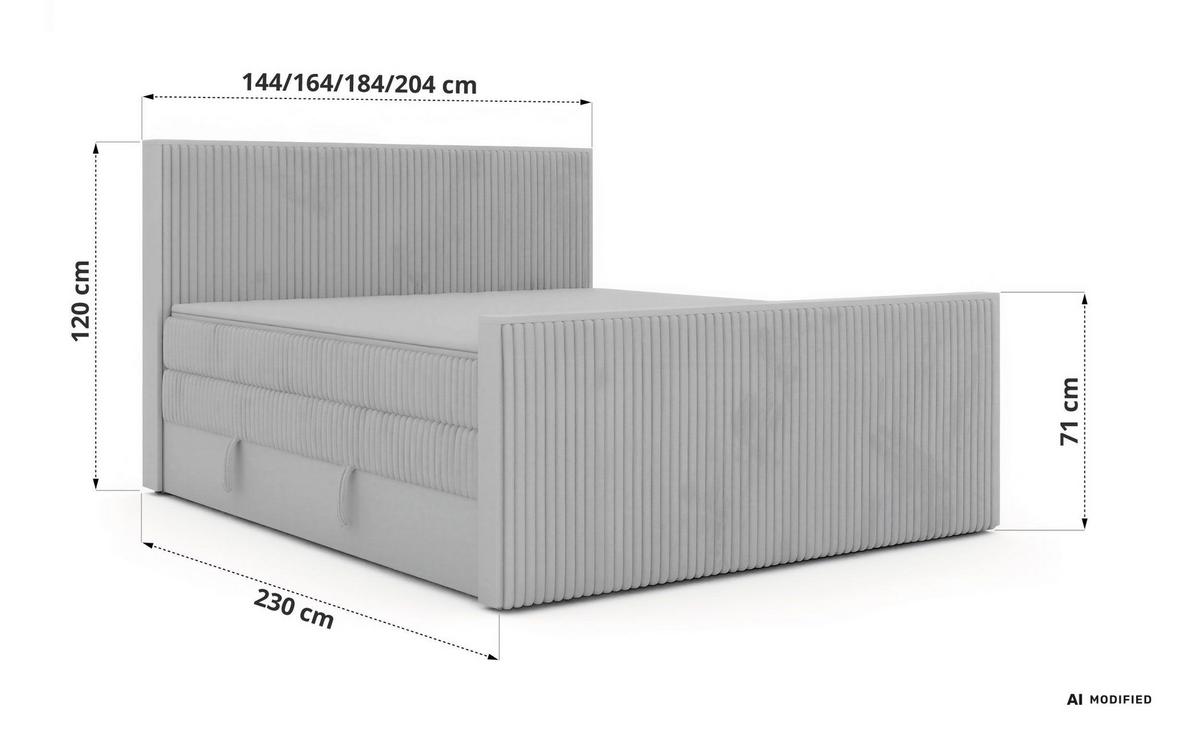 BOXSPRINGBETT TRAVIT KING DUO 140/200 - Grau Cord - Topper T25 - H4 - Schwarz/Grau, Kunststoff/Textil (140/200cm) - MKS