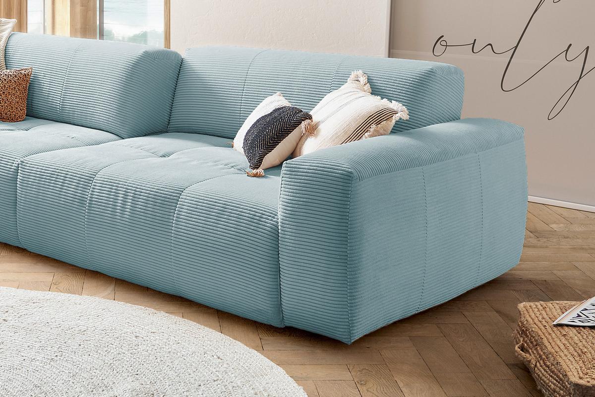 SOFA MIT SITZTIEFENVERSTELLUNG PALACE Blau Cord Relaxfunktion - Blau/Hellblau, Textil (298/74/120cm) - KAWOLA