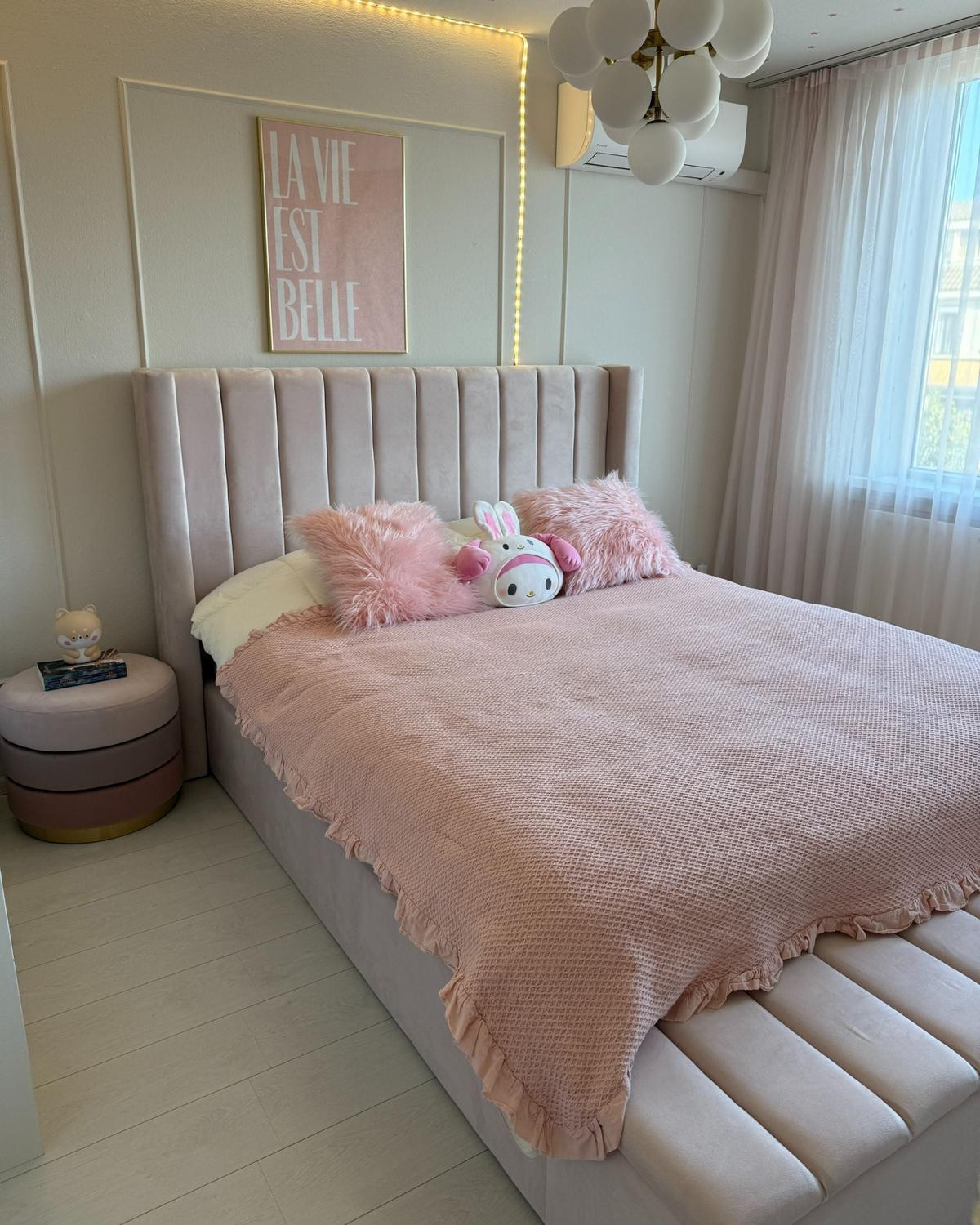 POLSTERBETT 160/200cm Pastellrosa Noyers - Pink, Textil (160/200cm) - Beliani