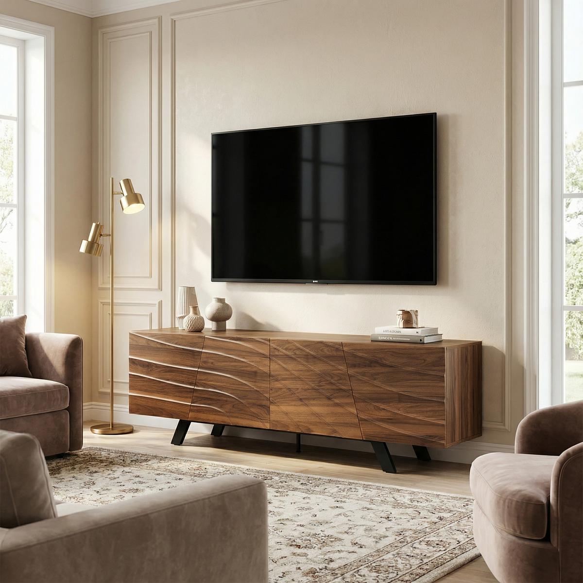 TV-LOWBOARD 160 cm in Walnuss-Optik Design - Schwarz, Holzwerkstoff (160/51/39cm) - Urban Meuble